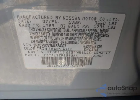 2021 Nissan Kicks Sv Xtronic Cvt из США, поврежденный, VIN 3N1CP5CV7ML524397